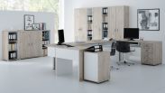 Bureau complet - Ensemble A Cianjur, 12 pièces, Couleur : Chêne / Blanc