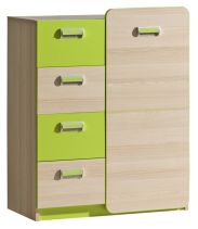 Chambre d'adolescents - Commode Dennis 06, couleur : vert cendre - Dimensions : 100 x 80 x 40 cm (h x l x p)