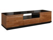 Meuble TV "Postira" 13, couleur : noyer / noir, partiellement massif - Dimensions : 42 x 161 x 51 cm (H x L x P)