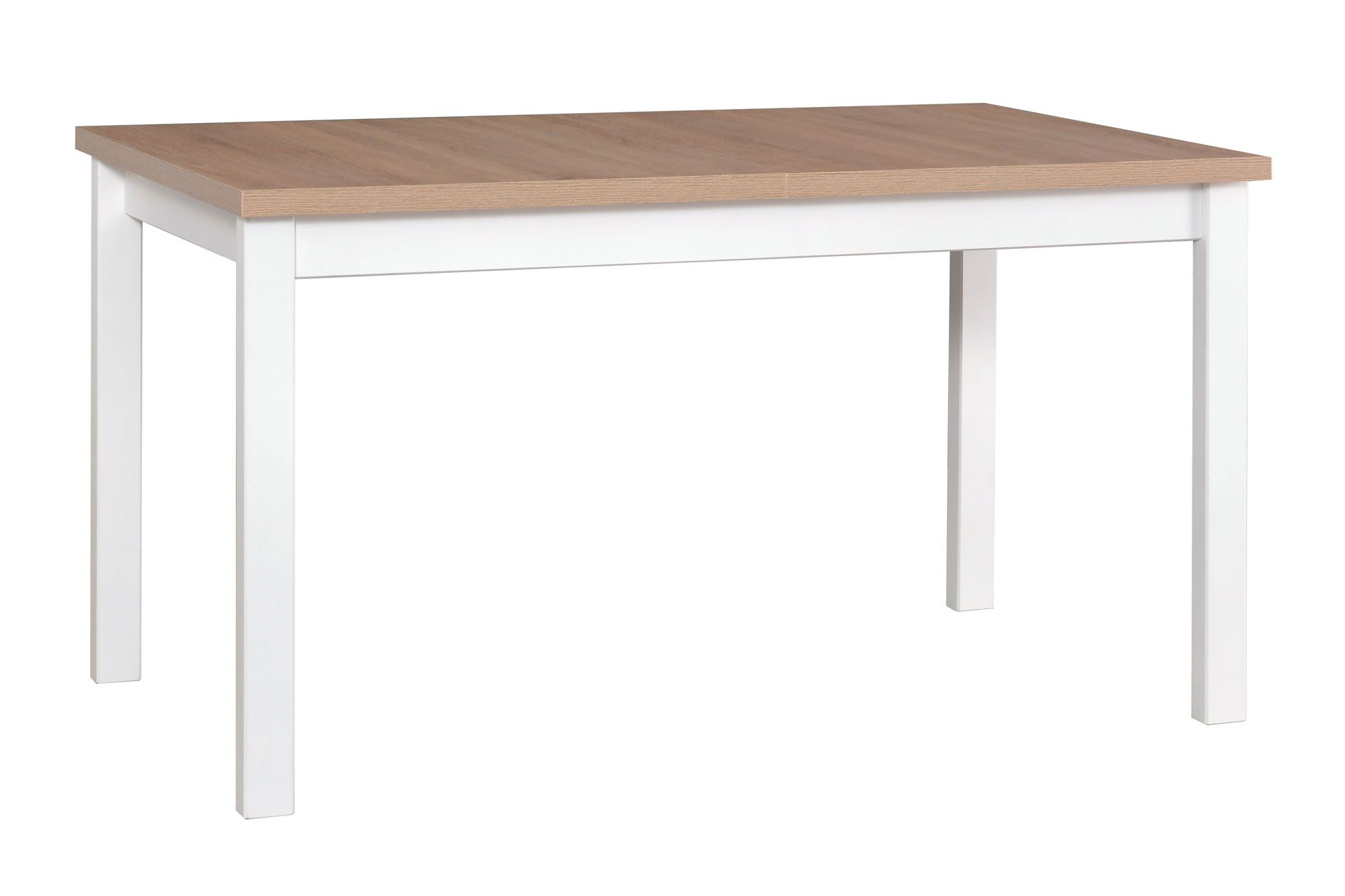 Table de salle à manger JANIS en blanc/chêne, plateau stratifié résistant aux rayures, dimensions 80 x 120/150 (L x P), hauteur du plateau de table de 32 mm, pieds en bois stables