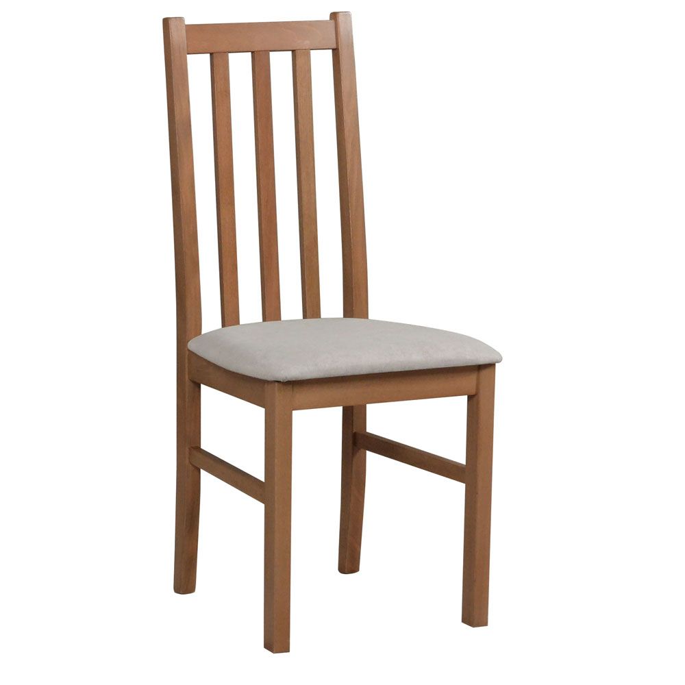 Chaise de salle à manger rembourrée Sigulda, assise rembourrée avec de la mousse T-25, grand confort, bois de hêtre teinté en noyer clair, hauteur d'assise de 47 cm, durable