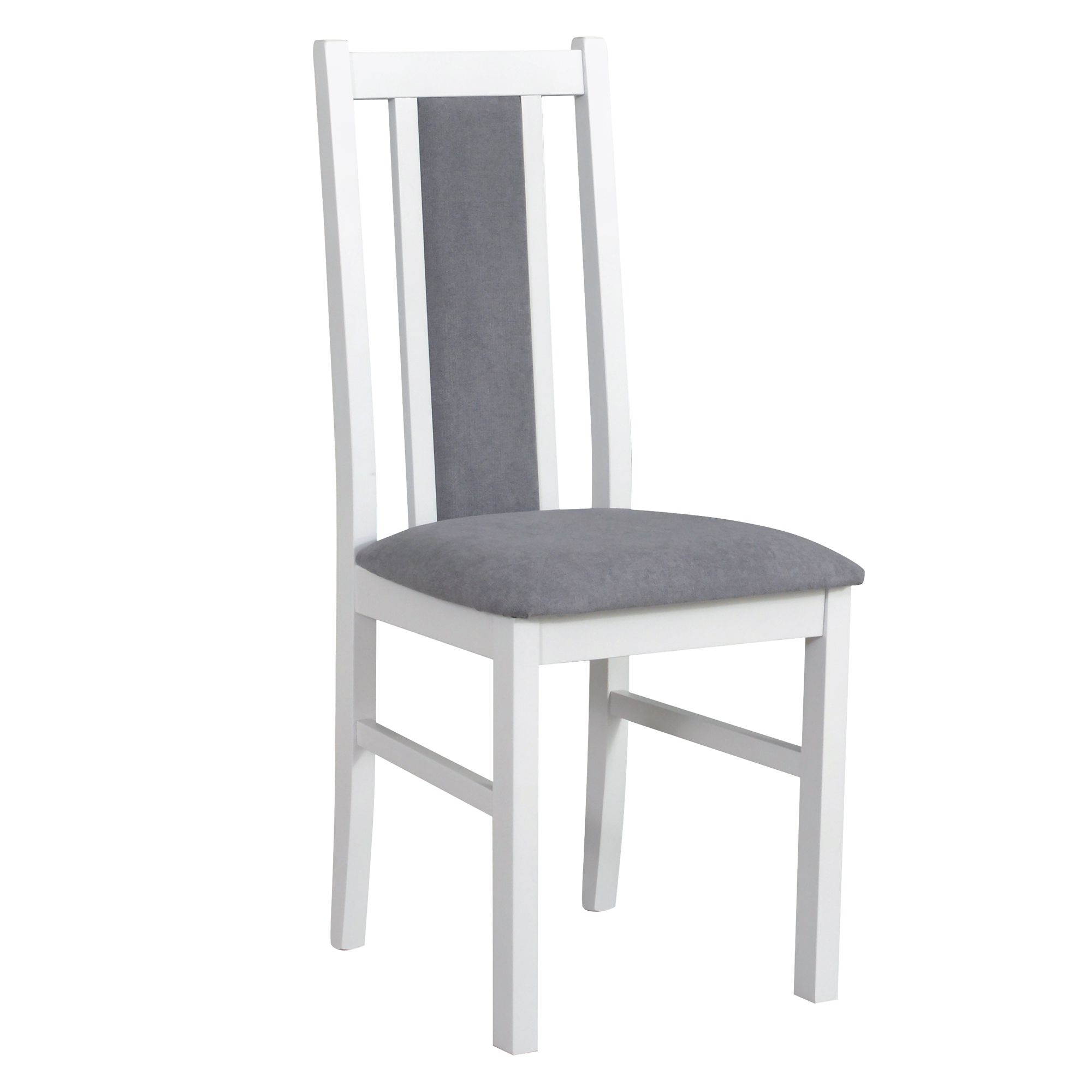 Chaise réversible en hêtre massif blanc, rembourrage gris, coussin en mousse T-25 pour un grand confort, matériau durable, bois robuste