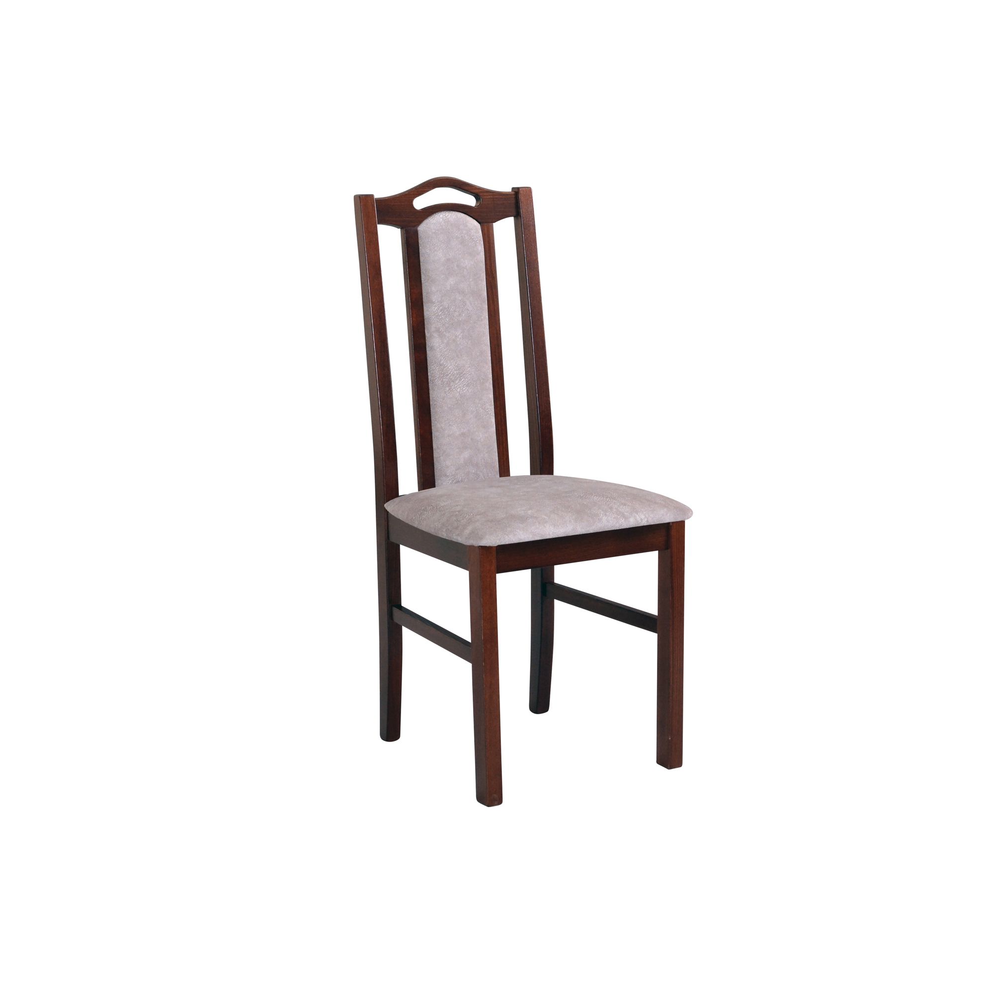 Chaise en bois Perm en hêtre aspect noyer, assise rembourrée en mousse T-25, hauteur d'assise de 47 cm, dossier partiellement rembourré, durable