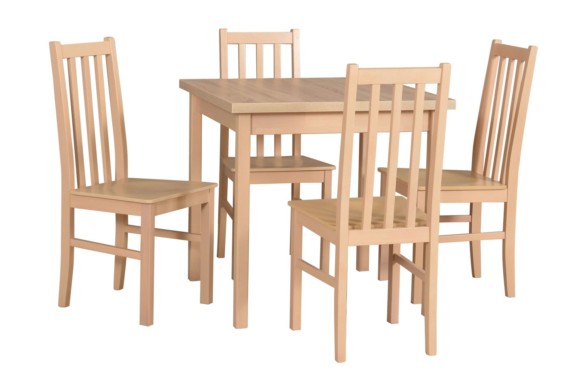 Salle à manger complète - Set F, 5 - pièces, couleur du bois : chêne, design simple, 4 chaises en bois massif, table robuste, peu encombrant, exécution solide