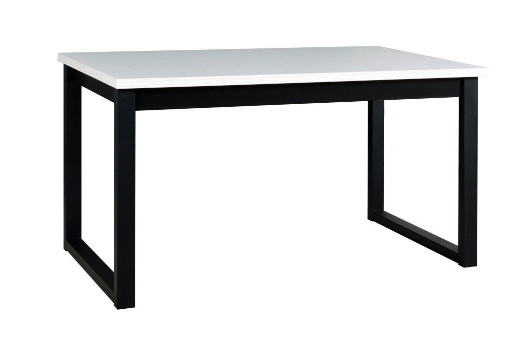 Table de salle à manger MALKA en blanc/noir, extensible, dimensions 80 x 140/180 cm (H x P), hauteur du plateau 32 mm, pieds métalliques stables, grande résistance, surface laminée