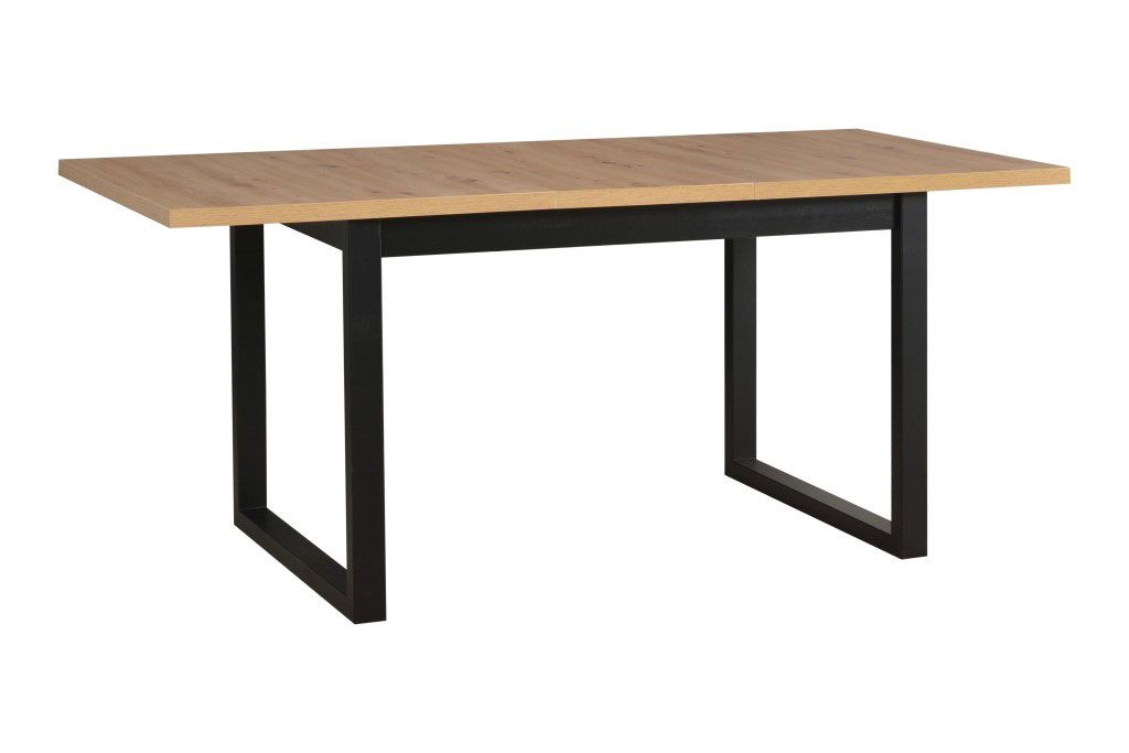 Grande table de salle à manger MALKA en noir/chêne, extensible, hauteur du plateau de table 32 mm, dimensions 80 x 140/180 cm (l x p), surface laminée résistante aux rayures, pieds en métal