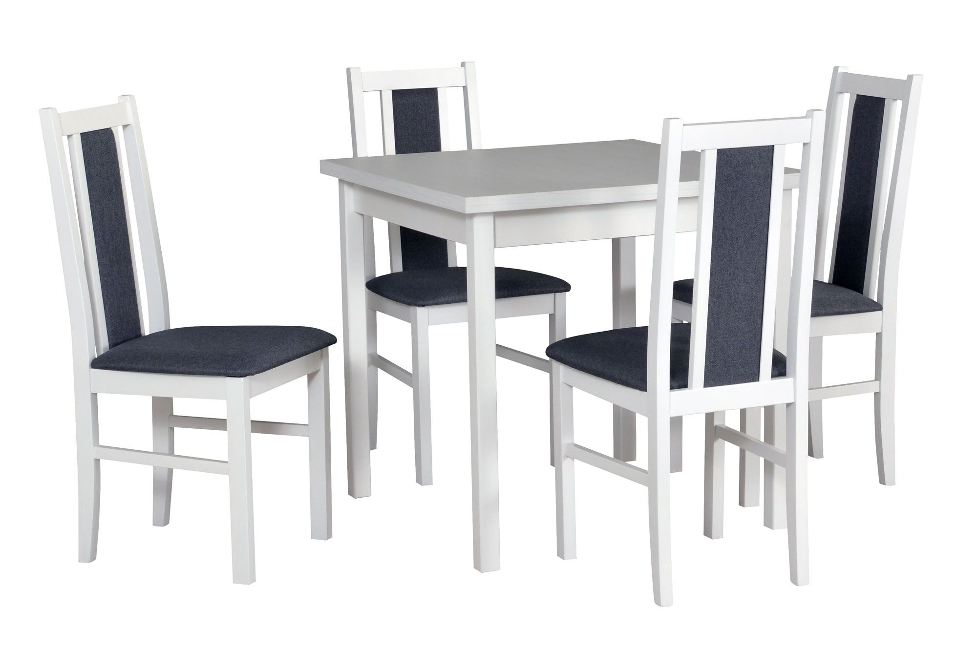 Salle à manger - Ensemble complet M, 5 - pièces, couleur du bois : blanc, bois robuste, rembourrage confortable et doux de l'assise, design moderne, plateau en stratifié