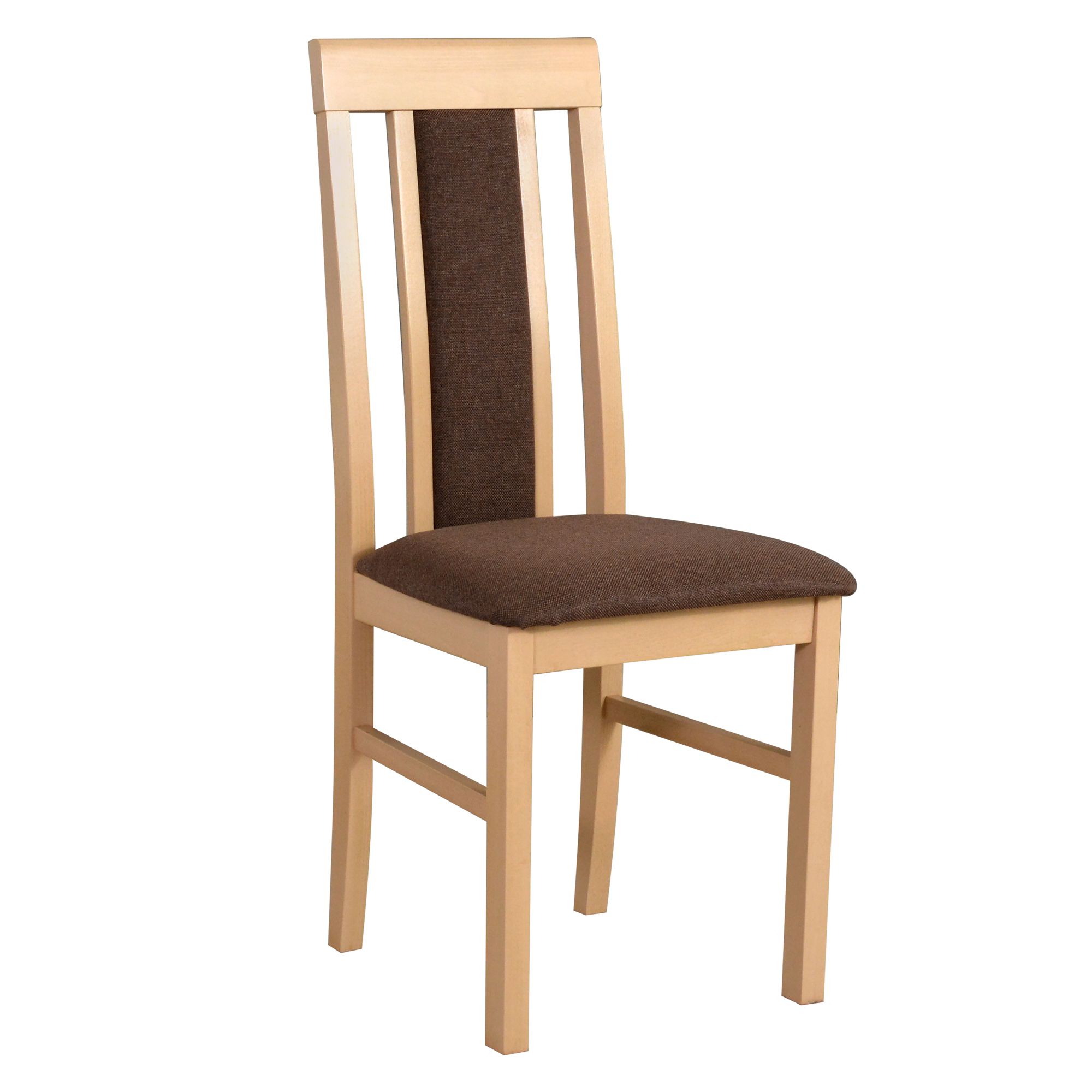 Chaise Nasran rembourrée avec assise rembourrée en mousse T-25, tissu marron, dossier partiellement rembourré, bois de hêtre en chêne, hauteur d'assise de 47 cm