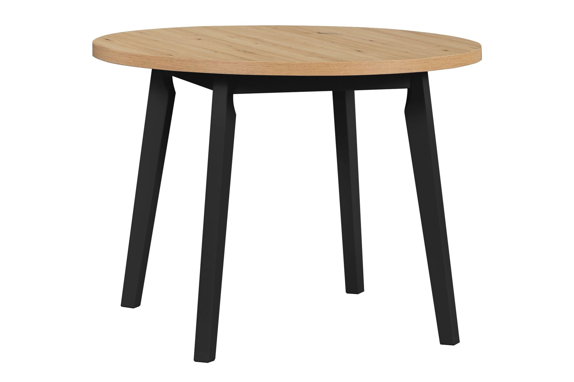 Table de salle à manger ronde ANDRA en noir/chêne, dimensions Ø 100 (H x P), hauteur du plateau de table 32 mm, plateau de table laminé résistant aux rayures, facile à combiner