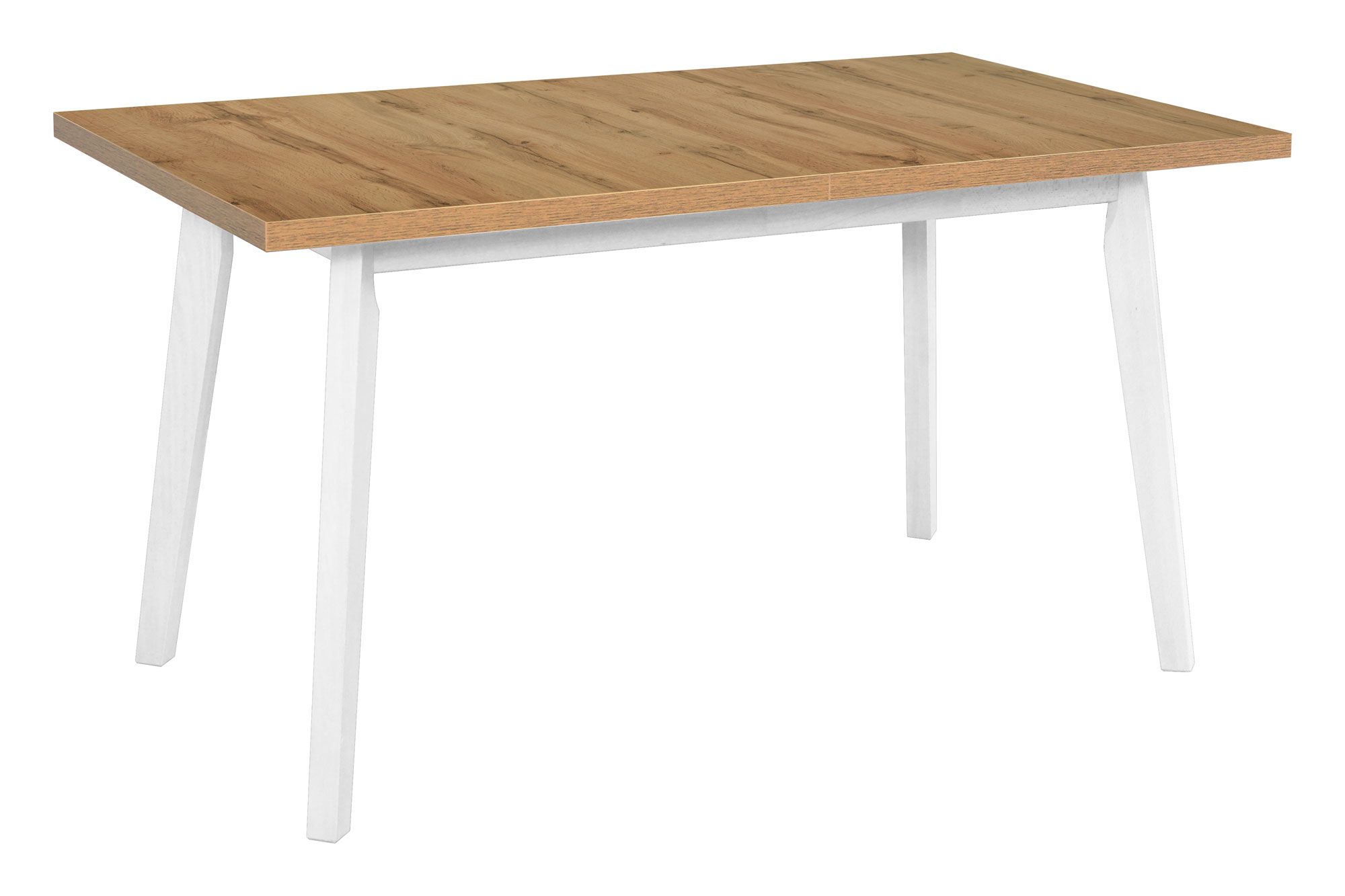 Grande table de salle à manger ARONS en blanc/chêne, dimensions 80 x 140/180 (l x p), épaisseur du plateau de table de 32 mm, surface laminée, très bonne stabilité