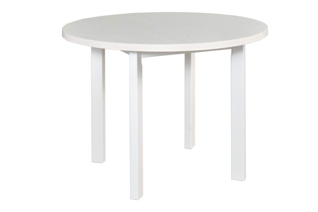 Table de salle à manger ronde LEVA en blanc, dimensions Ø 100, épaisseur du plateau de table 32 mm, plateau de table laminé résistant aux rayures, finition de qualité, belles veinures