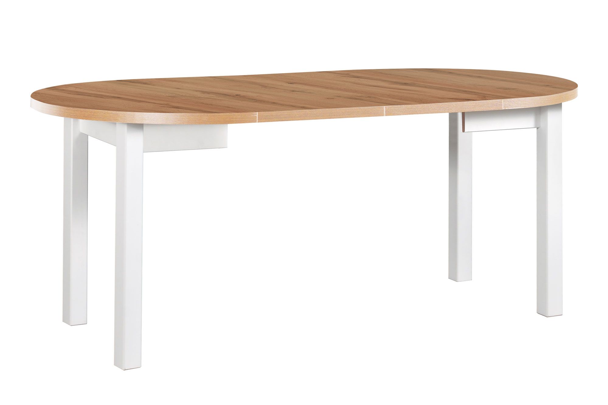 Table de salle à manger ronde ILZE en blanc/chêne, à rallonges, dimensions Ø 100/180 (H x P), hauteur du plateau 32 mm, plateau de table laminé résistant aux rayures, pieds en bois