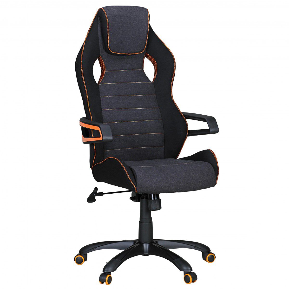 Chaise gaming / Chaise de bureau Apolo 53, Couleur : Noir / Gris / Orange, avec rembourrage ergonomique