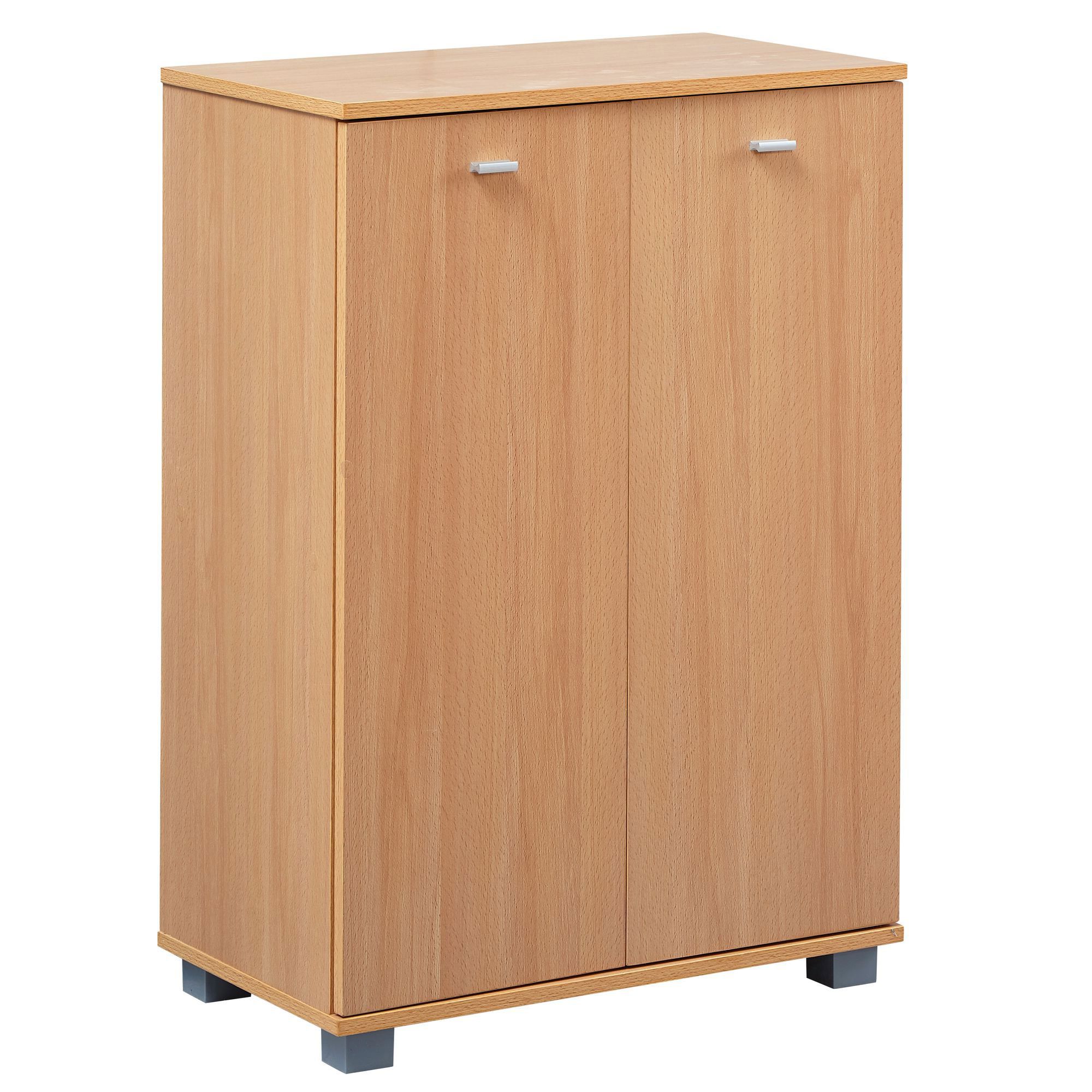 Armoire à chaussures peu encombrante Apolo 148, Couleur : Hêtre / Gris, avec quatre compartiments - dimensions : 90 x 60 x 35 cm (h x l x p)