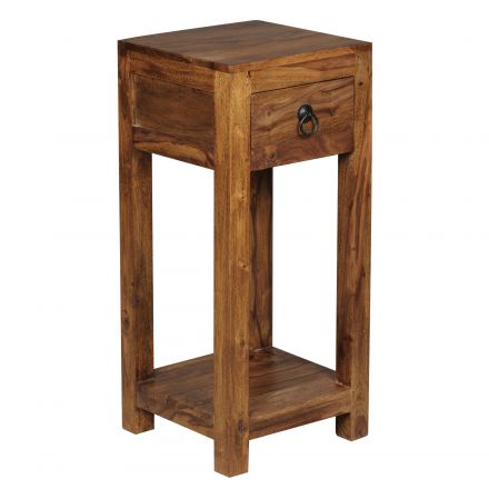 Table d'appoint peu encombrante en bois massif de sheesham Apolo 185, Couleur : Sheesham - dimensions : 68 x 30 x 30 cm (h x l x p), avec tiroir et compartiment de rangement