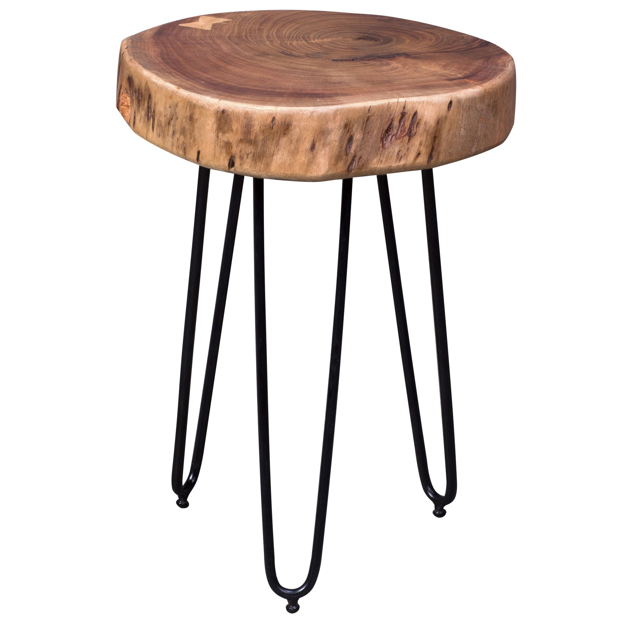 Table d'appoint faite main, aspect tronc d'arbre, Couleur : Acacia / Noir - dimensions : 45 x 35 x 35 cm (h x l x p), en bois massif d'acacia