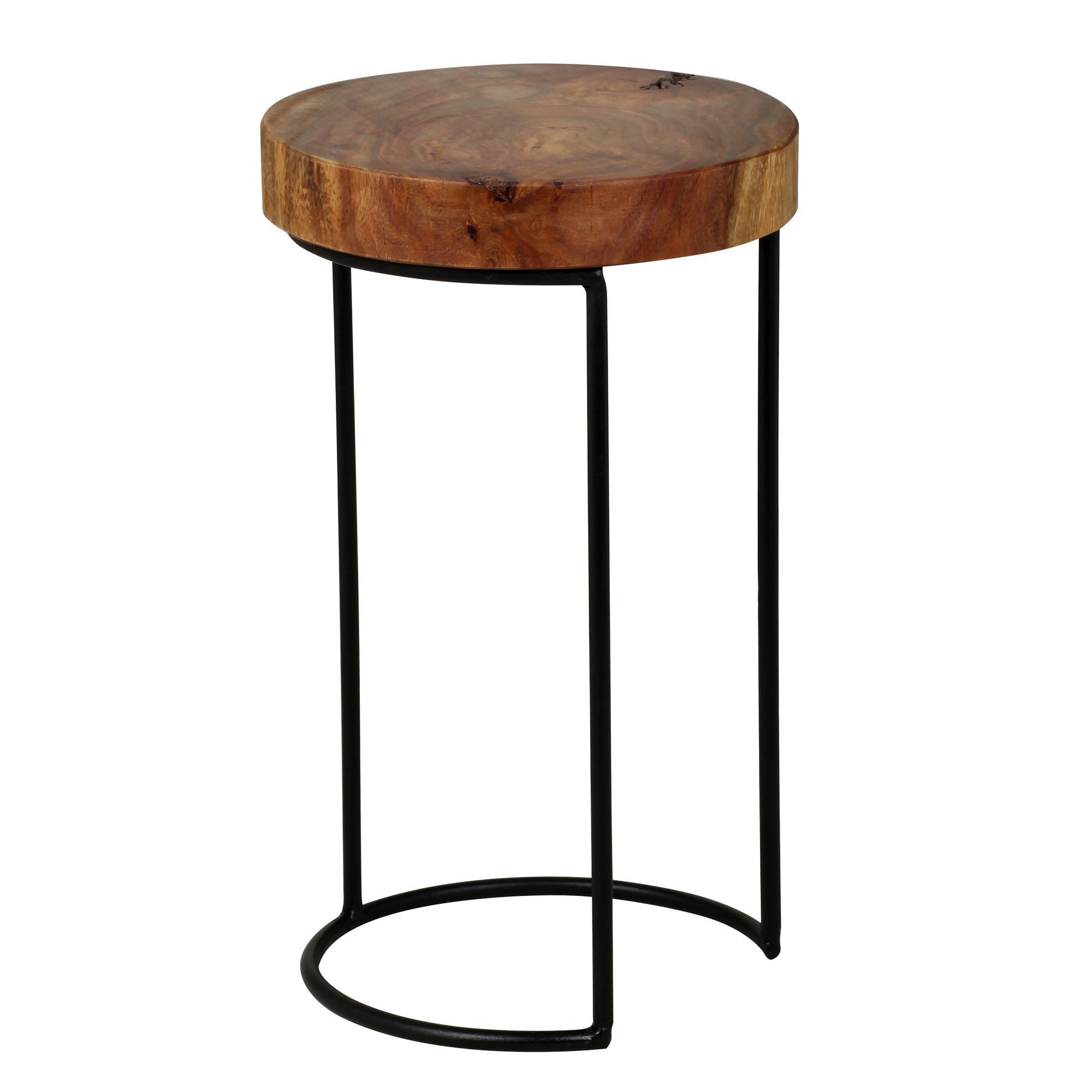 Table d'appoint avec plateau en aspect tronc d'arbre, Couleur : Sheesham / Noir - dimensions : 45 x 28 x 28 cm (h x l x p), fabriqué à la main