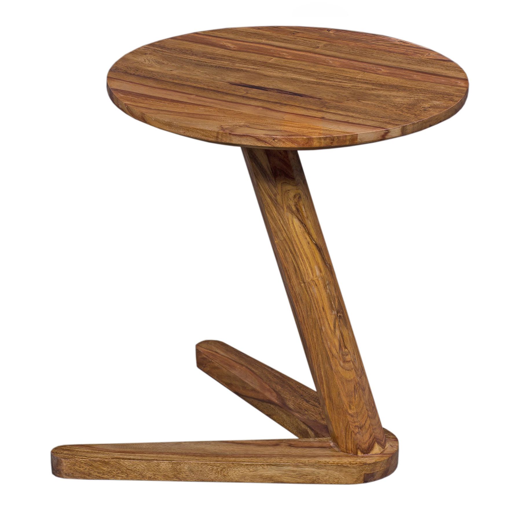 Table d'appoint unique en bois massif de sheesham, Couleur : Sheesham - dimensions : 50 x 45 x 45 cm (h x l x p), avec pieds de table élégants en forme de V