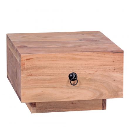 Table de chevet carrée en bois massif d'acacia, couleur acacia - dimensions : 25 x 40 x 40 cm (h x l x p), au design unique