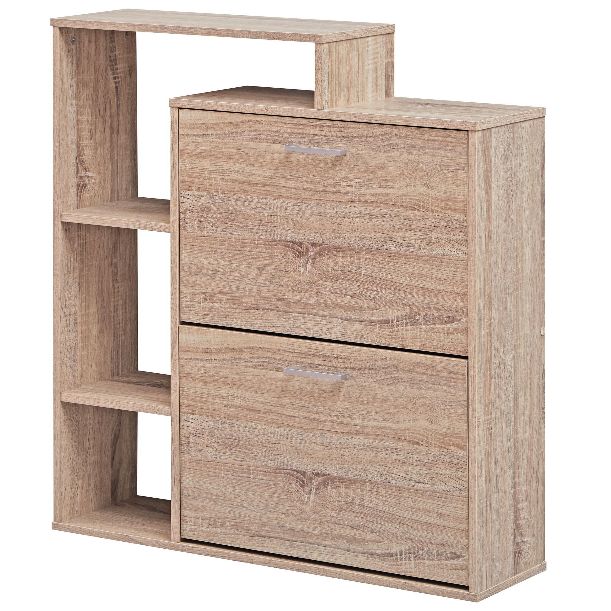 Armoire à chaussures fonctionnelle, couleur : chêne Sonoma - dimensions : 93 x 85 x 24 cm (h x l x p), avec 2 compartiments à chaussures pour 12 paires de chaussures