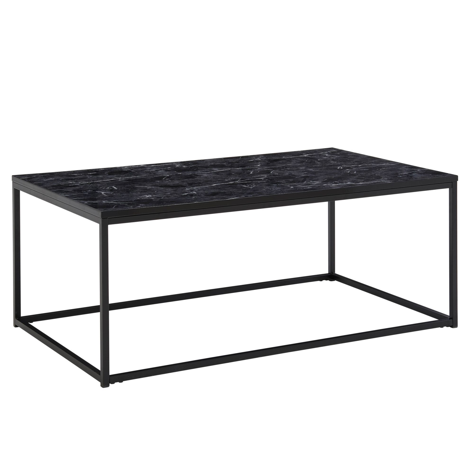 Table de salon carrée, Couleur : Aspect marbre / Noir - dimensions : 100 x 60 x 40 cm (L x P x H)