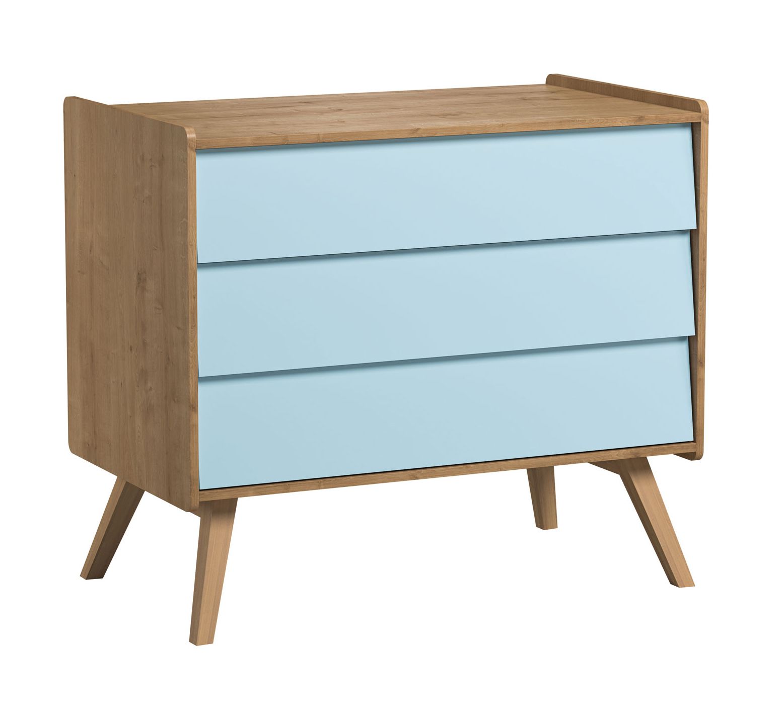 Commode Jorinde 05, couleur : chêne / bleu - Dimensions : 90 x 100 x 59 cm (H x L x P)