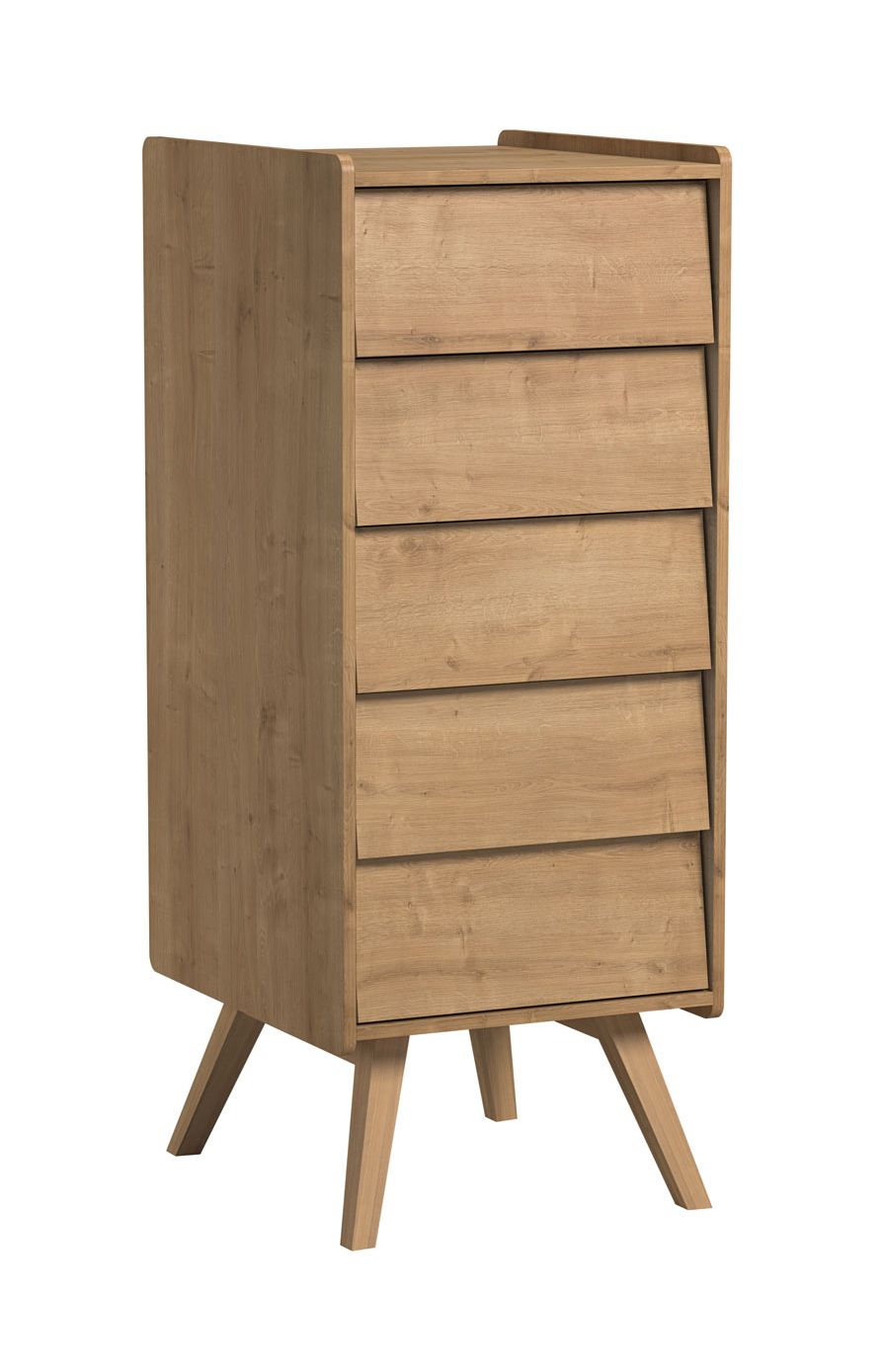 Commode Jorinde 09, couleur : chêne - Dimensions : 128 x 51 x 41 cm (h x l x p)