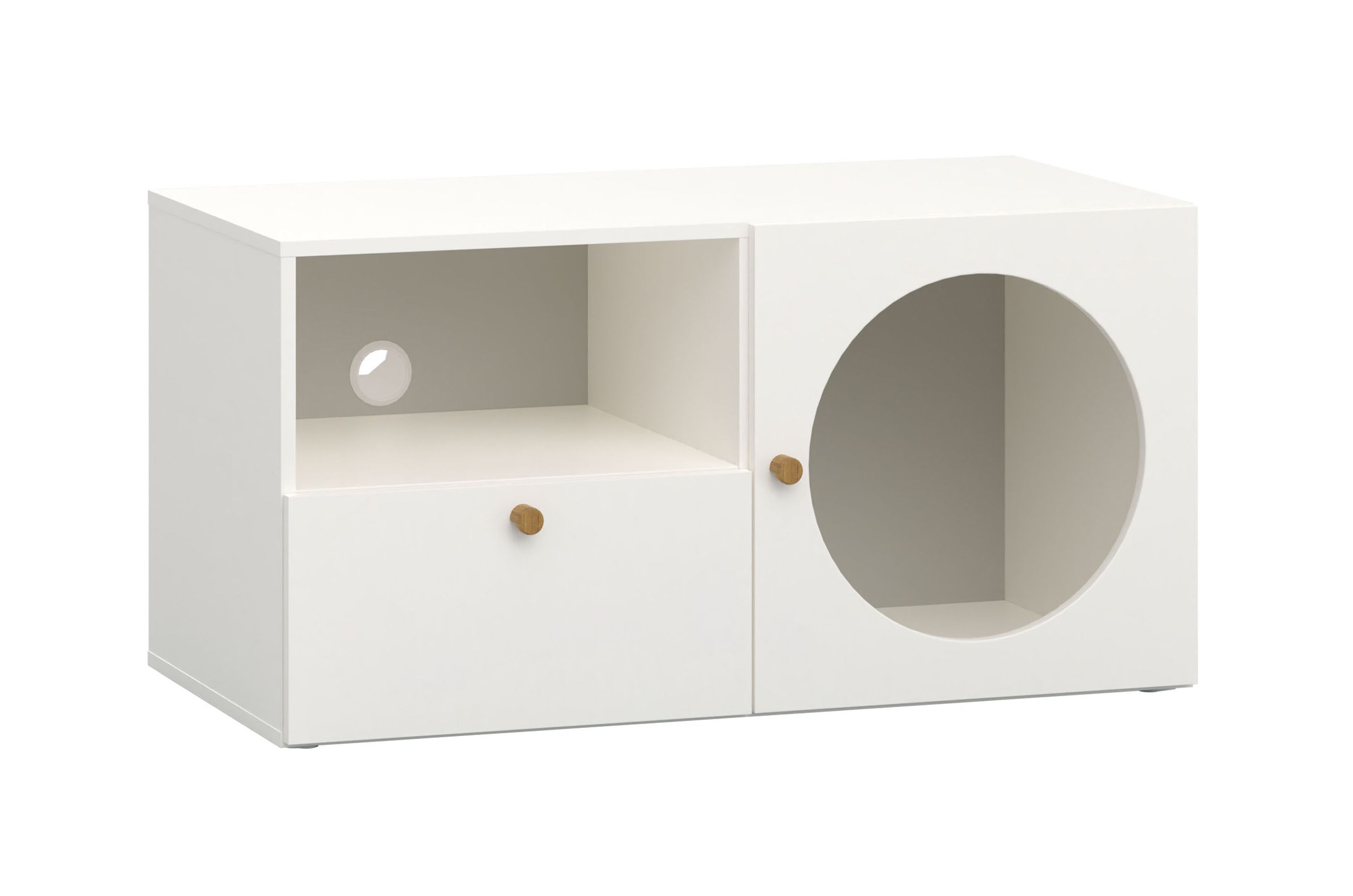 Neutraler TV-Schrank / TV-Möbel mit einer Tür Aenna 108, eine Schublade, zwei Fächer, Maße: 51,5 x 101 x 46,5 cm, Griffe: Eiche, für Wohnzimmer