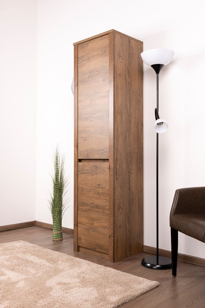 Armoire à portes battantes / armoire Selun 06, couleur : chêne brun foncé - 197 x 50 x 43 cm (H x L x P)