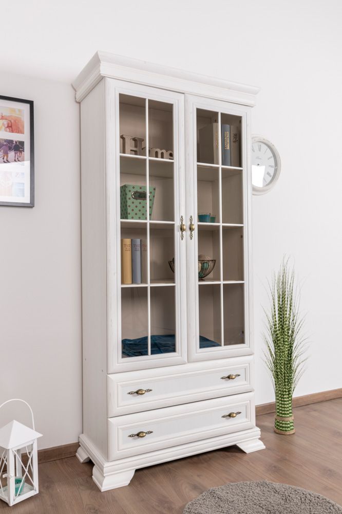 Vitrine Sentis 14, couleur : blanc pin - 193 x 88 x 40 cm (H x L x P)