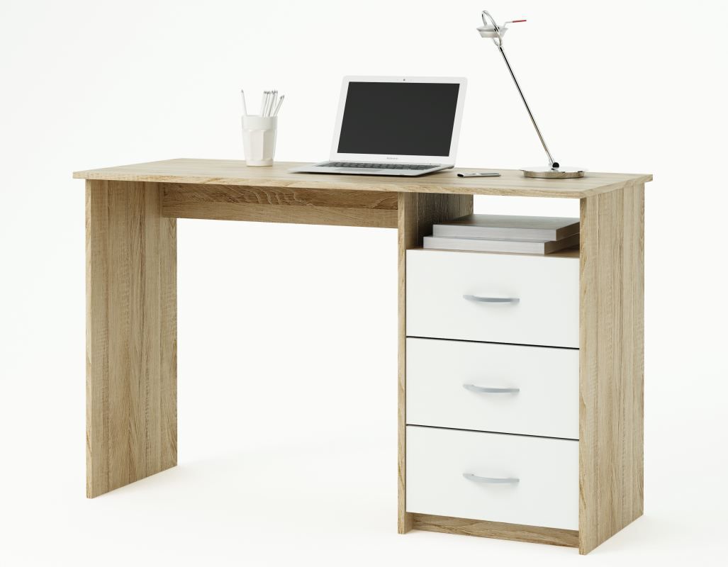 Bureau Kasungu 12, couleur : chêne / blanc - Dimensions : 77 x 123 x 50 cm (H x L x P)