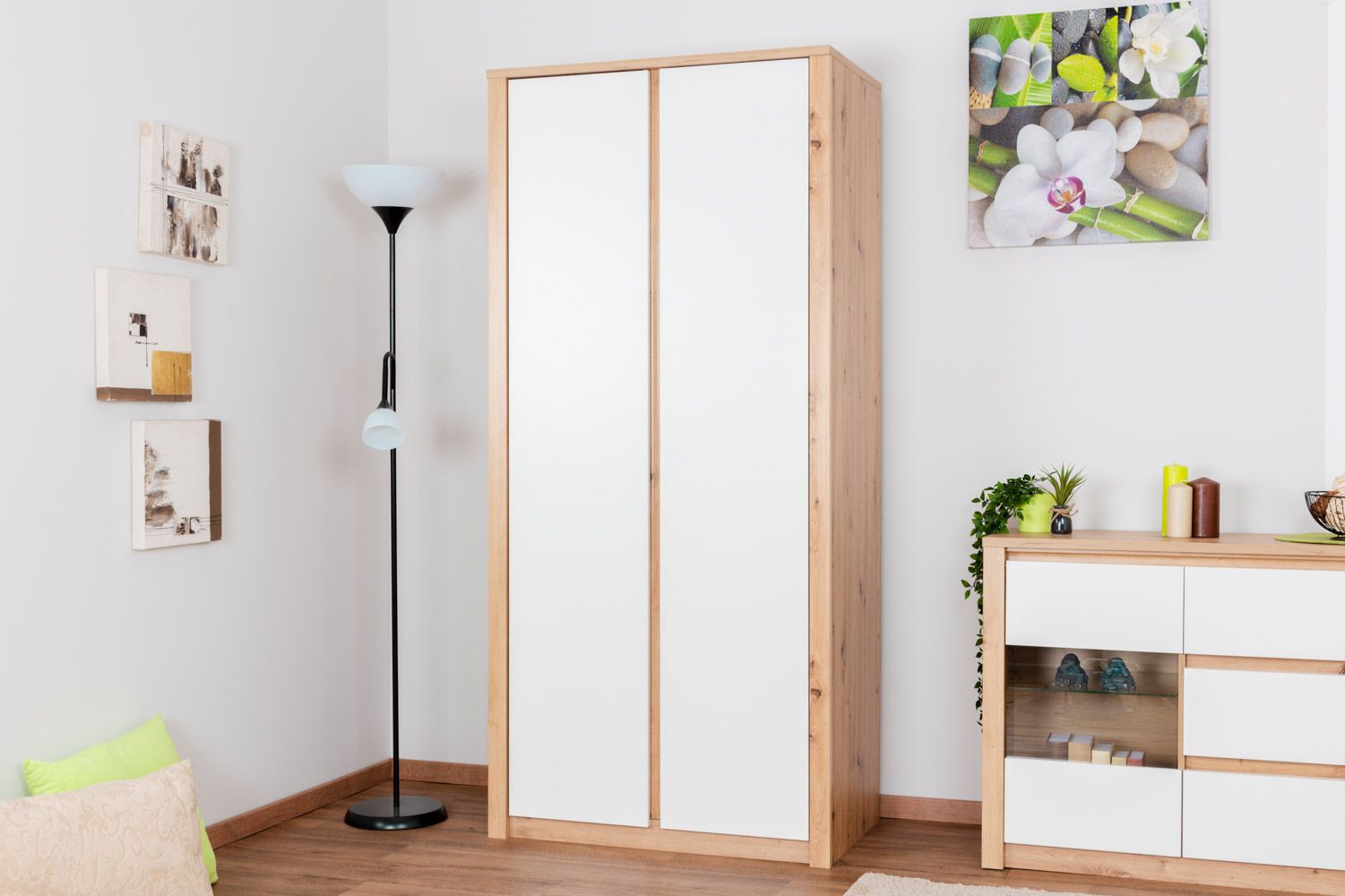 Armoire à portes battantes / penderie Faleula 08, Couleur : Chêne / Blanc - 196 x 90 x 53 cm (H x L x P)