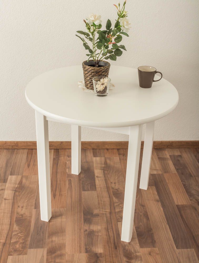 Table en bois de pin massif laqué blanc Junco 234B (ronde) - diamètre 80 cm