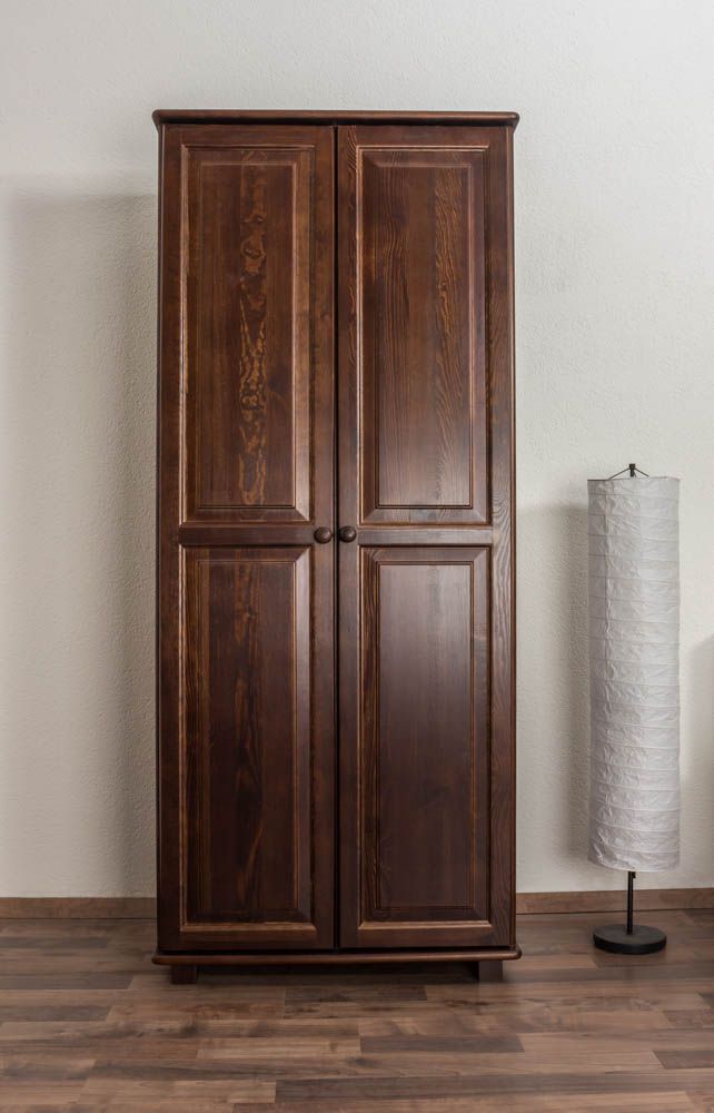 Armoire en bois de pin massif, couleur noyer 008 - Dimensions 190 x 80 x 60 cm (H x L x P)