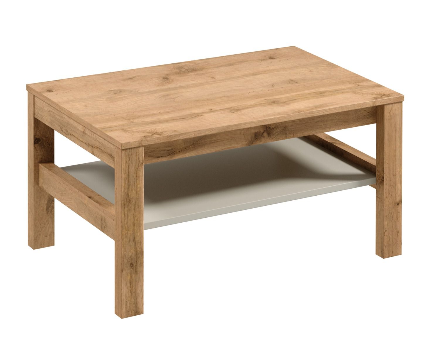 Table basse Braianik 16 avec 1 compartiment de rangement pour les magazines et les accessoires TV, 45 x 90 x 54 cm, Couleur : Chêne wotan / Beige, pieds 36 mm, salon