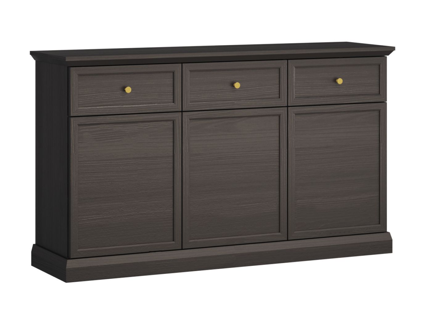 Commode/Buffet Torsakala 14 en Noir graphite, 86 x 146 x 40 cm, avec 3 tiroirs pratiques, 6 compartiments, 3 portes, 3 étagères, protection des bandes de chant ABS