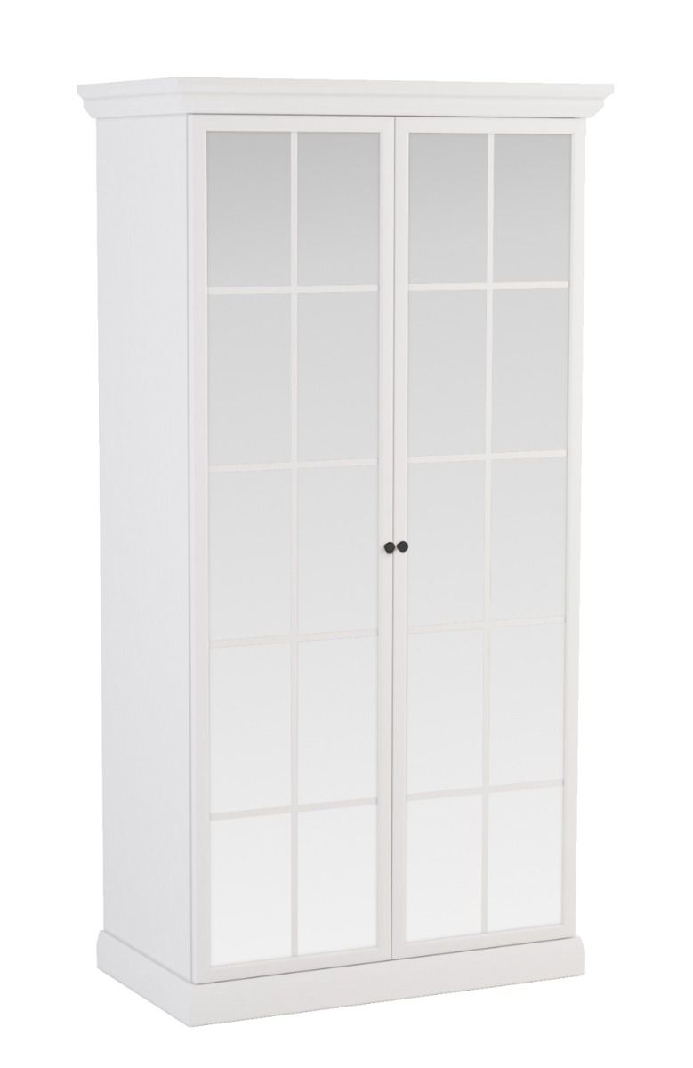 Armoire Torsakala 06 avec 200 x 102 x 56 cm, 2 étagères, 2 portes vitrées élégantes, 3 compartiments pratiques, 1 tringle à vêtements, blanc opale, ABS