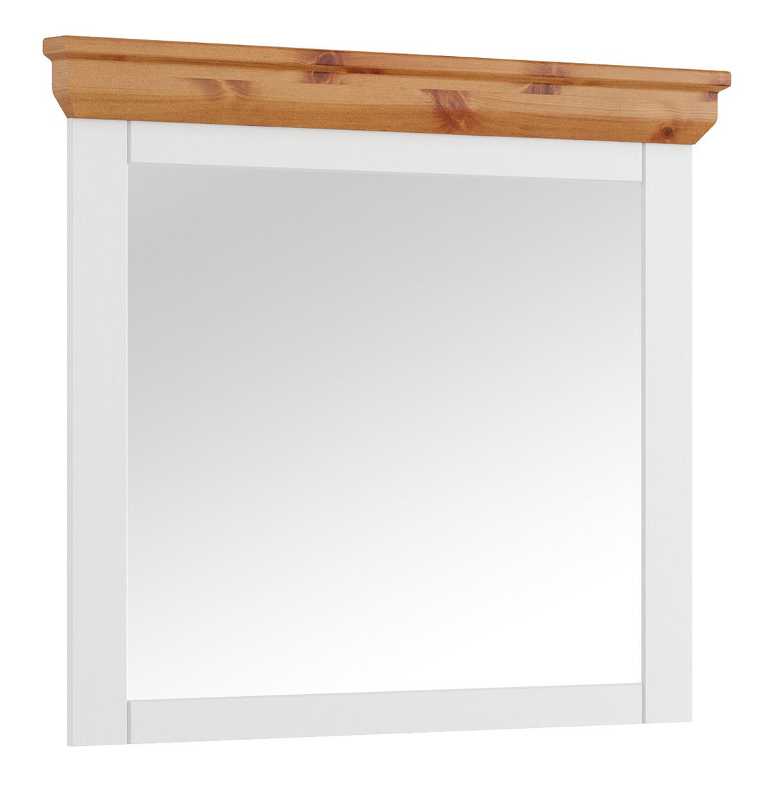 Miroir Bresle 13, en pin finlandais, blanc / naturel, 81 x 109 x 5 cm, convient pour le vestibule et la chambre à coucher, classique, élégant