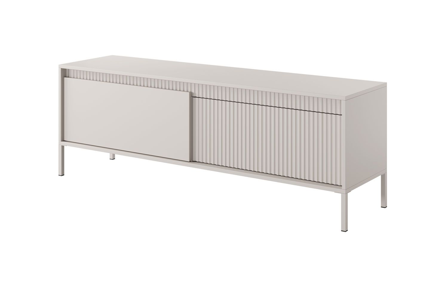 Meuble TV sobre avec fonction push-to-open Balta 04, Couleur : Beige, deux compartiments à clapet, Dimensions : 53 x 153 x 39,5 cm, Pieds : métal, protection des chants ABS