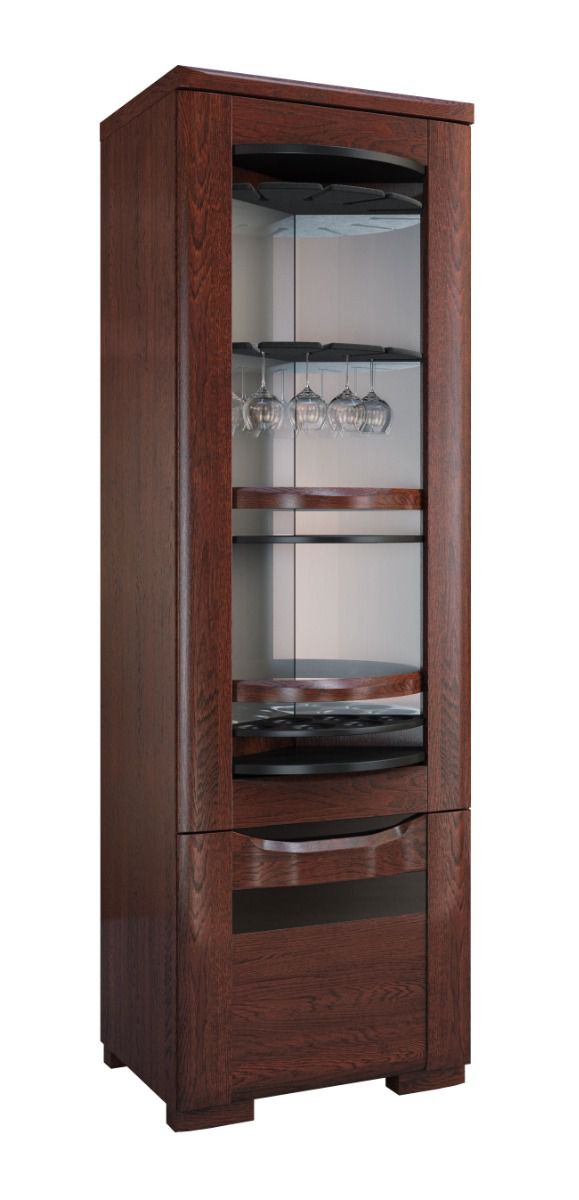 Armoire bar robuste Krasno 05, chêne massif, deux compartiments, deux supports à verre, Dimensions : 193 x 61 x 53 cm, Système avec étagères pivotantes