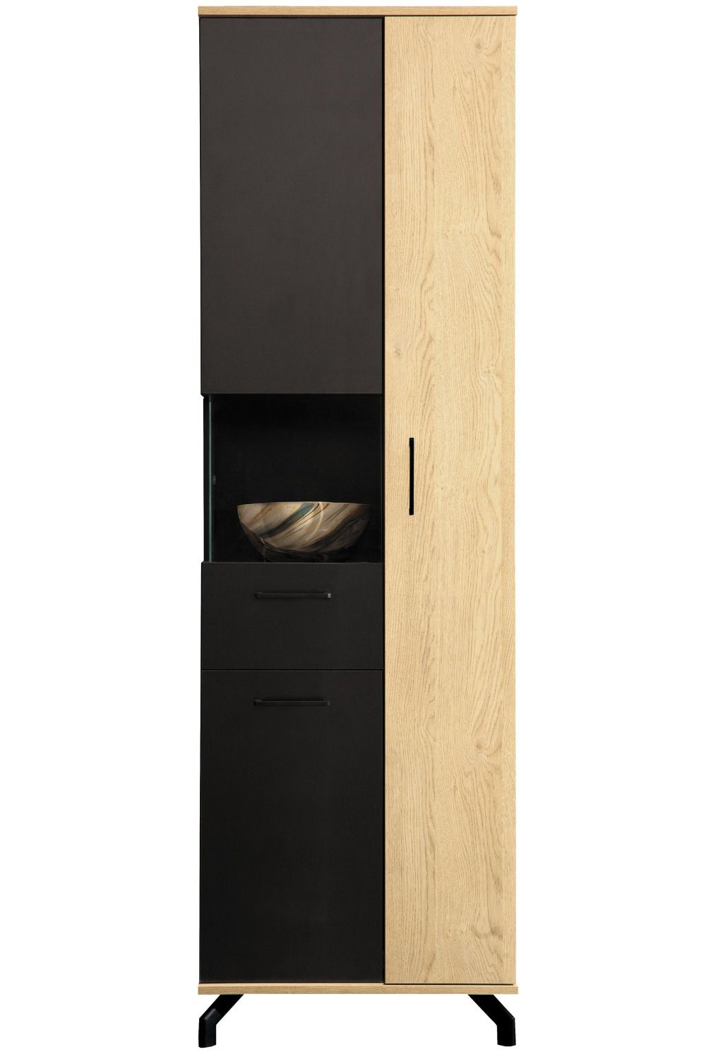 Armoire Riemst 03, Couleur : Chêne / Noir - Dimensions : 194 x 60 x 40 cm (H x L x P)