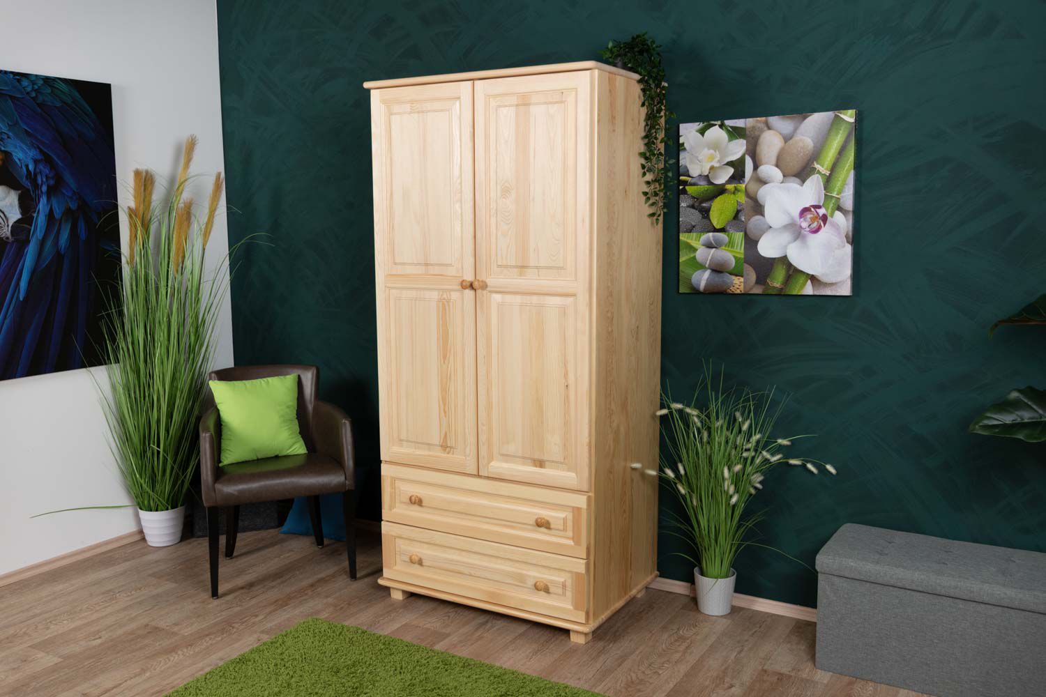 Armoire en bois de pin massif, naturel 011 - Dimensions 190 x 90 x 60 cm (H x L x P)