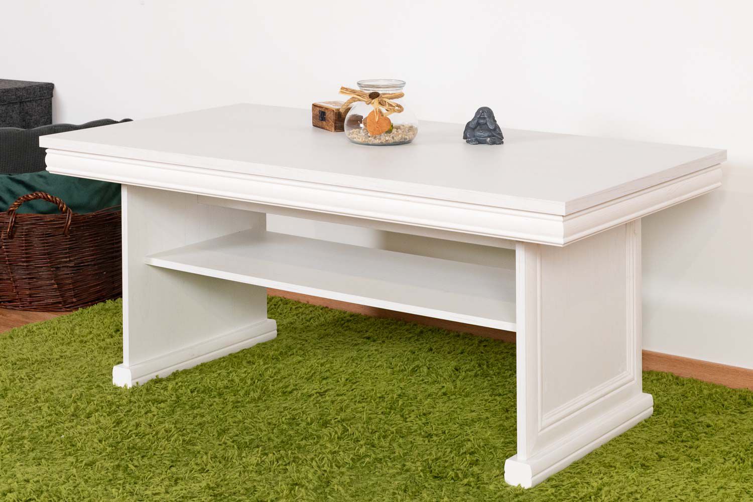 Table basse Sentis 21, Couleur : Pin blanc - 53 x 125 x 65 cm (h x l x p)