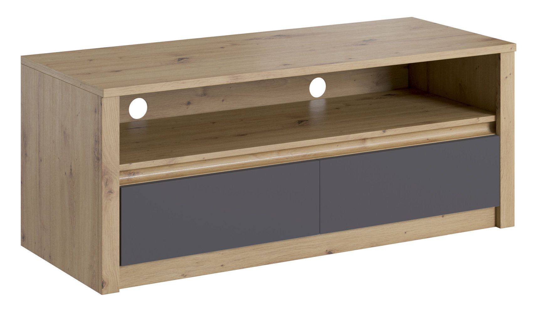 Meuble bas TV Faleula 06, Couleur : Chêne / Gris - 52 x 130 x 53 cm (H x L x P)