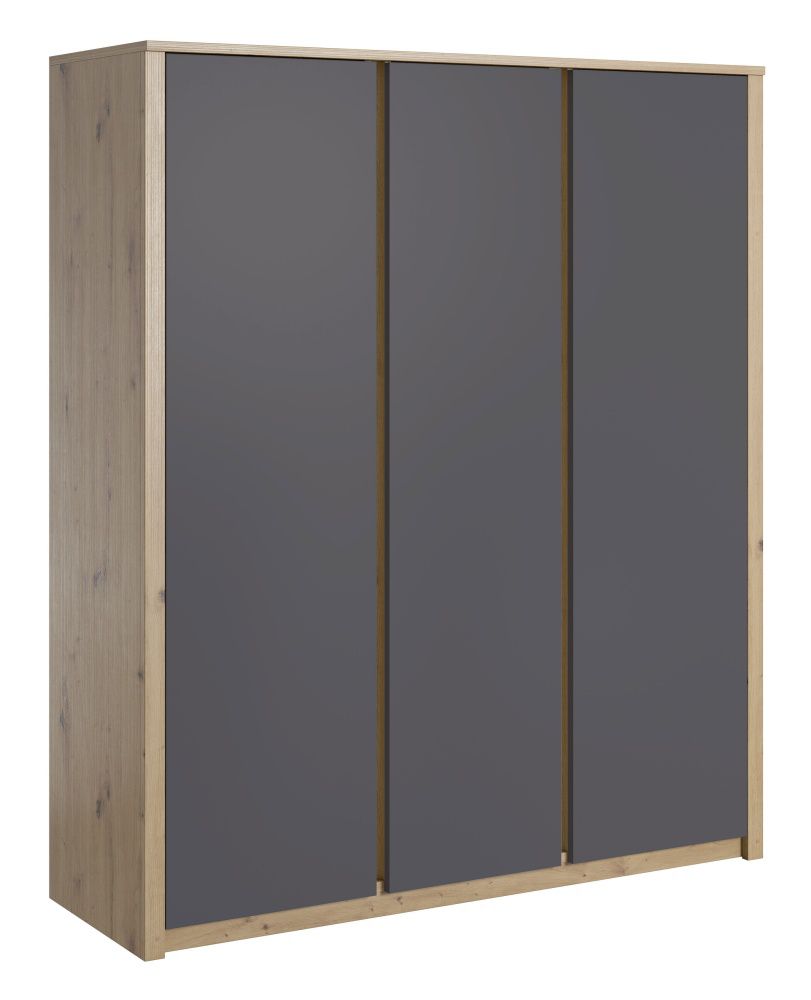 Armoire à portes battantes / penderie Faleula 09, Couleur : Chêne / Gris - 196 x 166 x 53 cm (H x L x P)