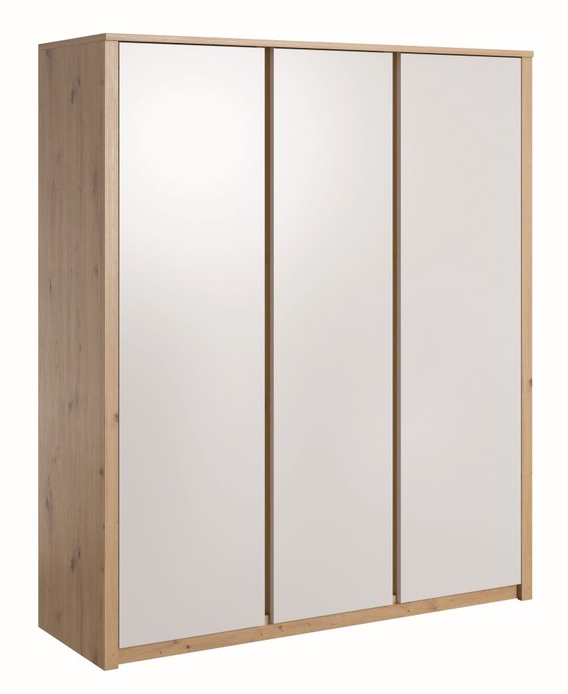 Armoire à portes battantes / penderie Faleula 09, Couleur : Chêne / Blanc - 196 x 166 x 53 cm (H x L x P)