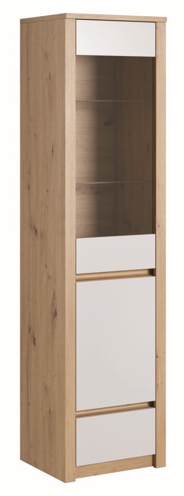 Vitrine Faleula 02, Couleur : Chêne / Blanc - 196 x 50 x 43 cm (H x L x P)