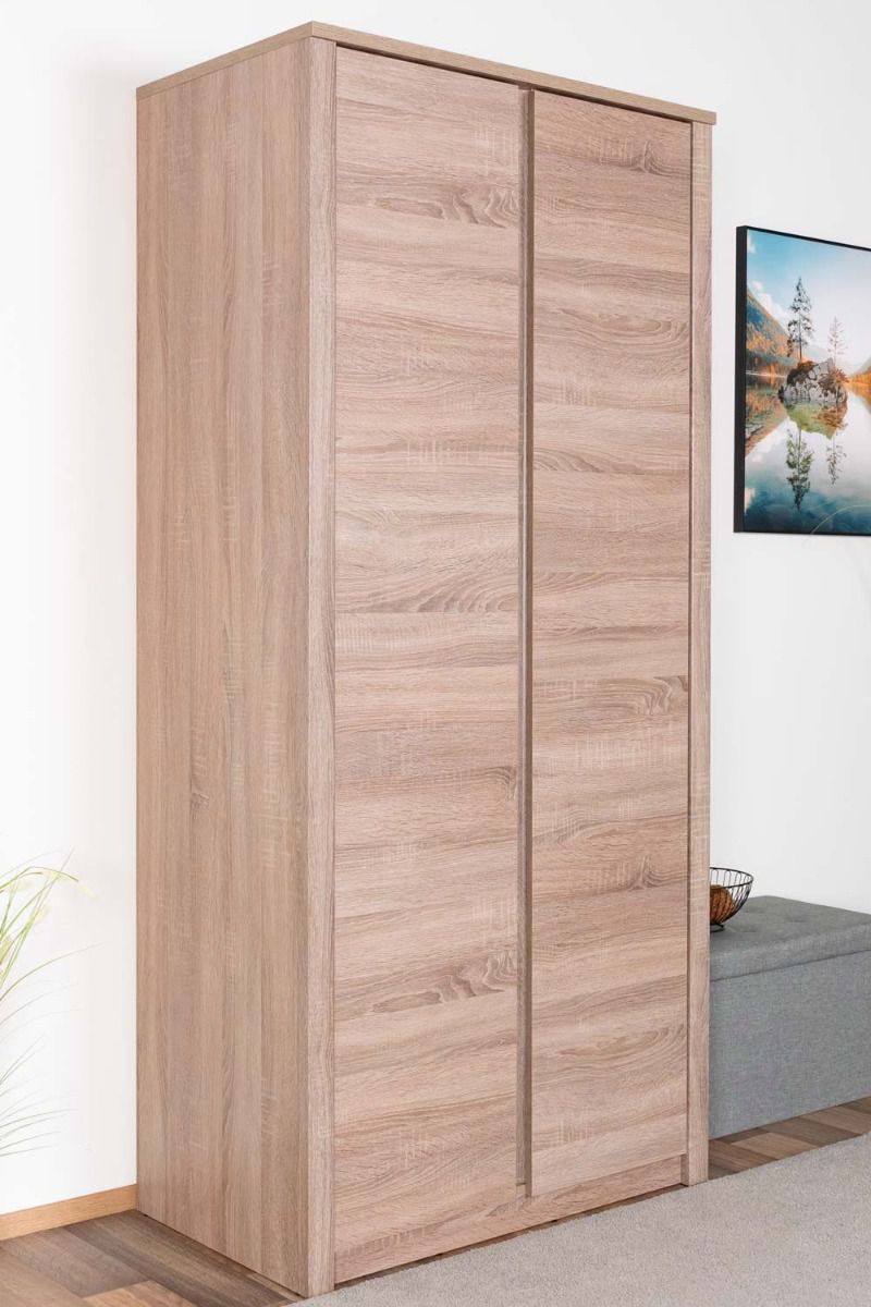 Armoire à portes battantes / Penderie Selun 05, Couleur : Chêne truffe - 197 x 90 x 53 cm (h x l x p)