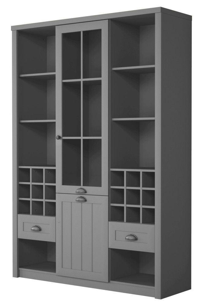 Vitrine Segnas 18, Couleur : Gris - 198 x 140 x 43 cm (H x L x P)