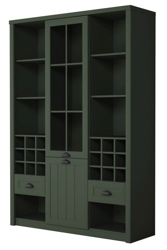 Vitrine Segnas 18, Couleur : Vert - 198 x 140 x 43 cm (H x L x P)